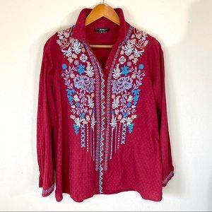 Embroidered Long Sleeve Button Up M EUC